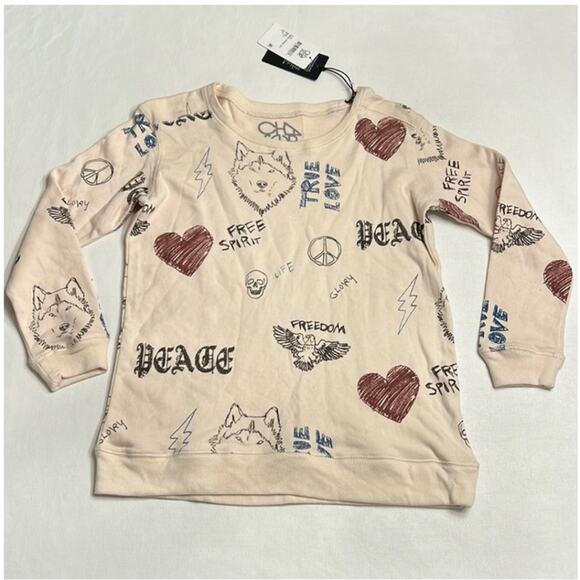 Chaser Revolve True Love Graphic Print Crew Au Lait Sz XS Wolves Hearts Boho NWT - Picture 8 of 8